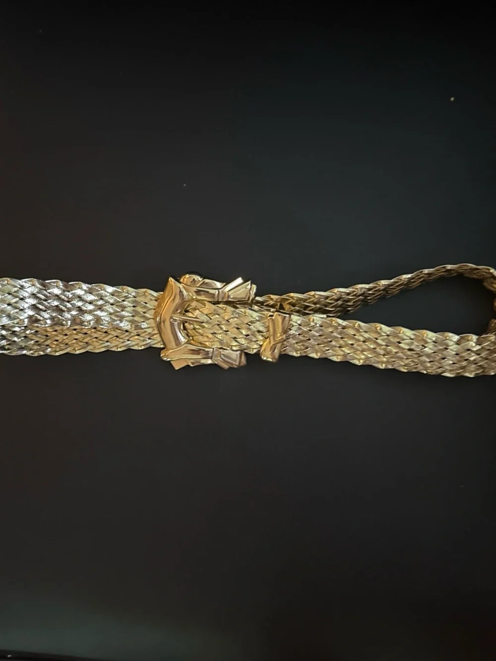 Vintage 80s Bright Gold Woven Mesh Statement Belt